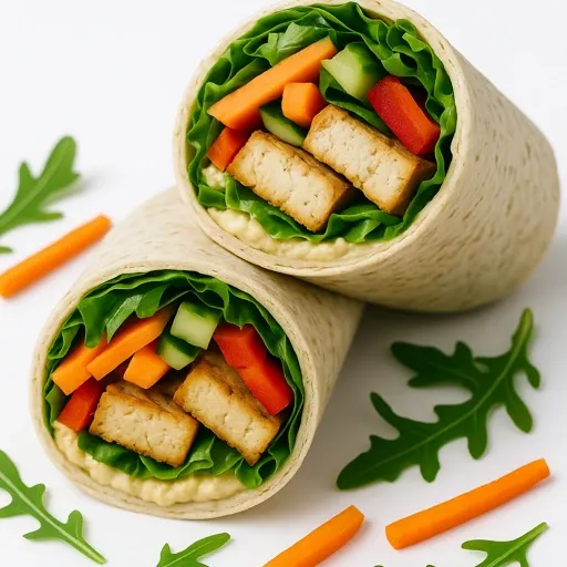cold wraps with hummus, crunshy veggies and tofu