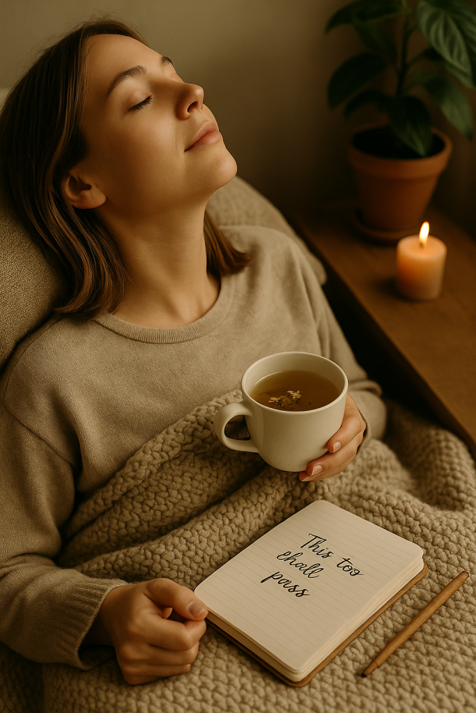 A girl enjoying a calming herbal infusion known as a great way to lift your mood at home
